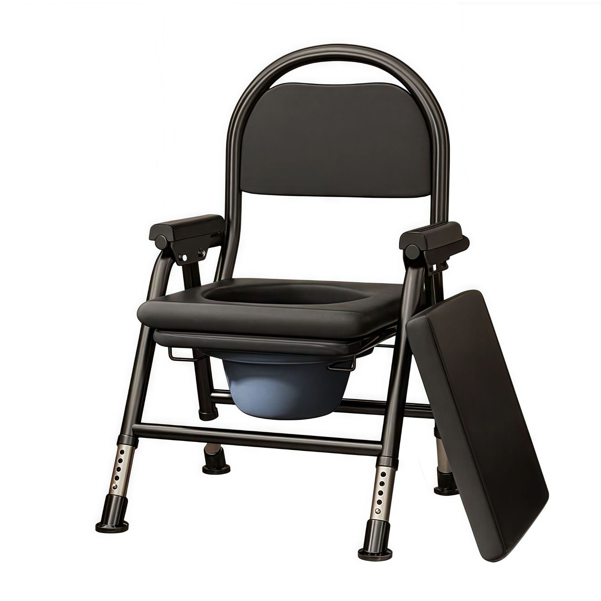 Elderly Folding Commode Chair with Bucket, Non-Slip Portable Toilet, Multifunctional Household Stool