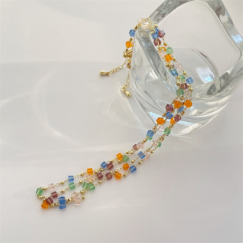 Japanese and Korean Cross-Border Jewelry Niche Design Colorfulful Crystal Necklace Women's Simple Stylish Small Fresh Neck Necklace