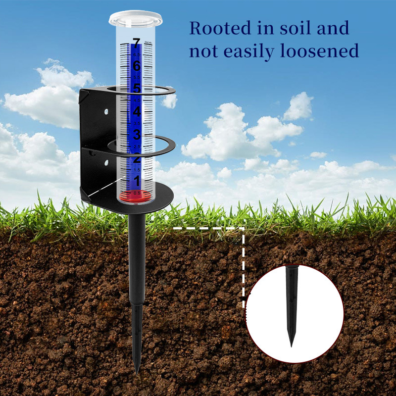 Cross-Border New Outdoor Metal Bracket Rain Gauge Garden Lawn Courtyard Outdoor Rain Measurement Tool Plastic
