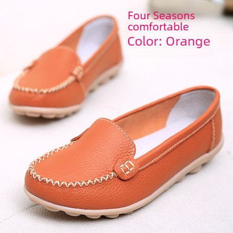 Spring and Autumn Casual Shoes Women's Flat Bean Shoes Leather Shoes Flat Heel Mom Shoes Pregnant Women's Shoes Nurses Shoes White