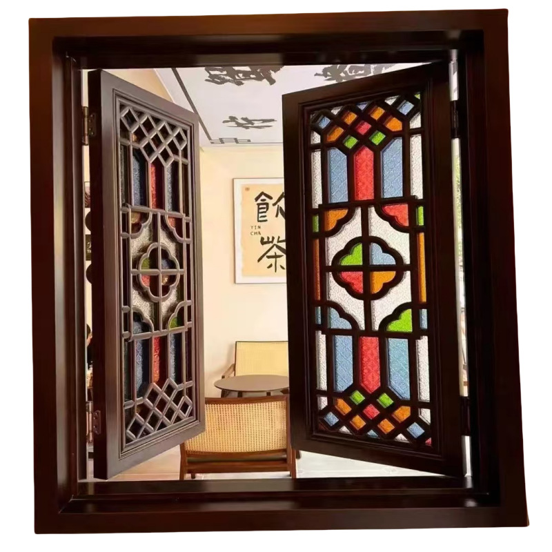 Chinoiserie Teahouse Courtyard Retro Manzhou Window Solid Wood Lingnan Xiguan New Chinoiserie Manzhou Window Antique Door and Window Begonia