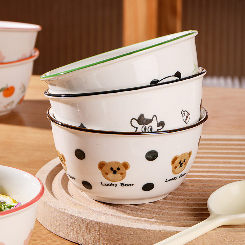 Internet Celebrity Creative Underglaze Color Cute Cartoon Ceramic Tableware Sweetheart Bowl Household Rice Bowl Soup Bowl Student Eating Bowl