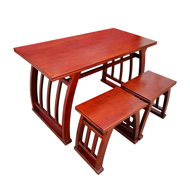 Chinese Solid Wood Calligraphy Table, Chinese Study Table, Student Desks and Chairs, Learning and Training Calligraphy and Painting Table, Double-Layer Saddle Table with Drawers