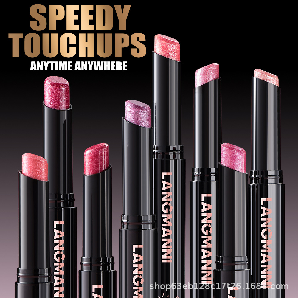 Langmanni's New Ten-Color Oblique Mouth Pearlescent Rotating Oblique Mouth Design Lipstick Single Pack Long-Lasting Cross-Border Exclusive