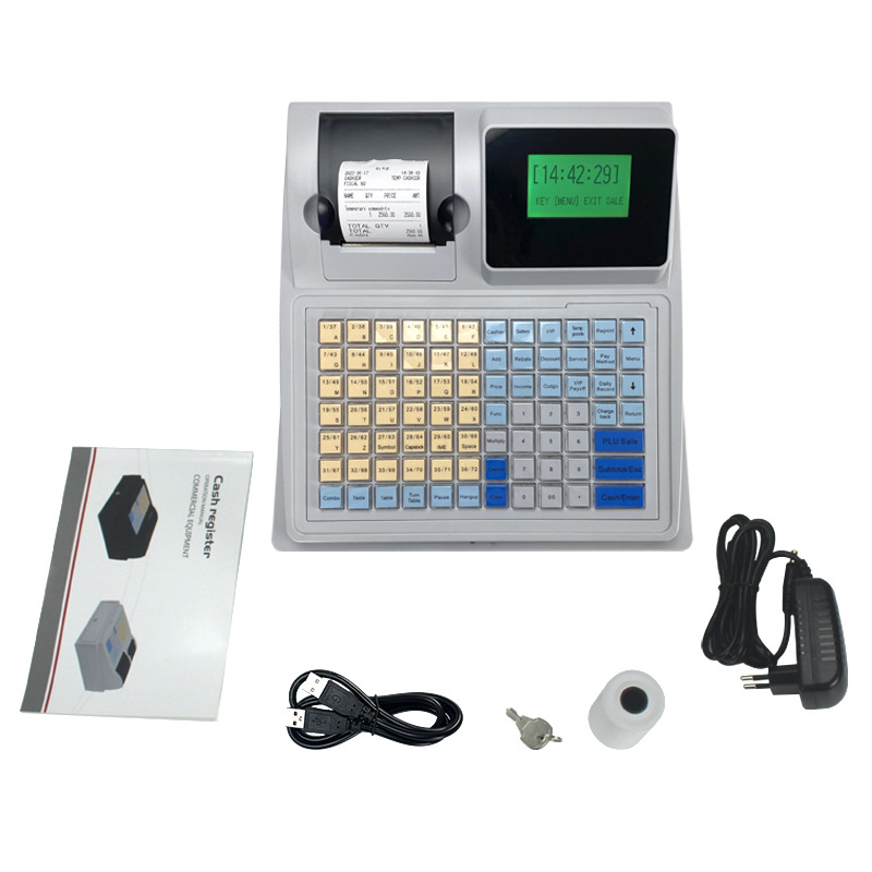 C50 English Version Cash Register Comes with Printer, Purple Light Banknote Detection, Dual-Screen Cash Collection, Supermarket Checkout Machine, Convenience Store