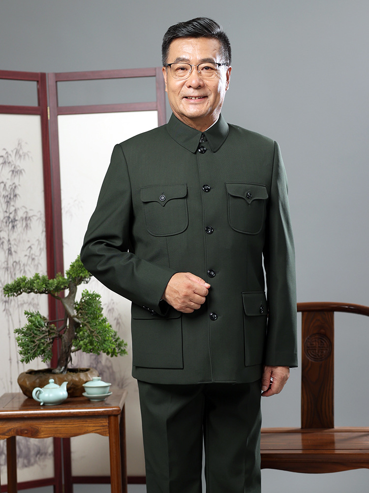 Spring and Autumn Middle-aged and Elderly Men's Zhongshan Suit Old Age Grandpa Suit Chinese Style High-end Performance Suit suit Old-fashioned Zhongshan Suit