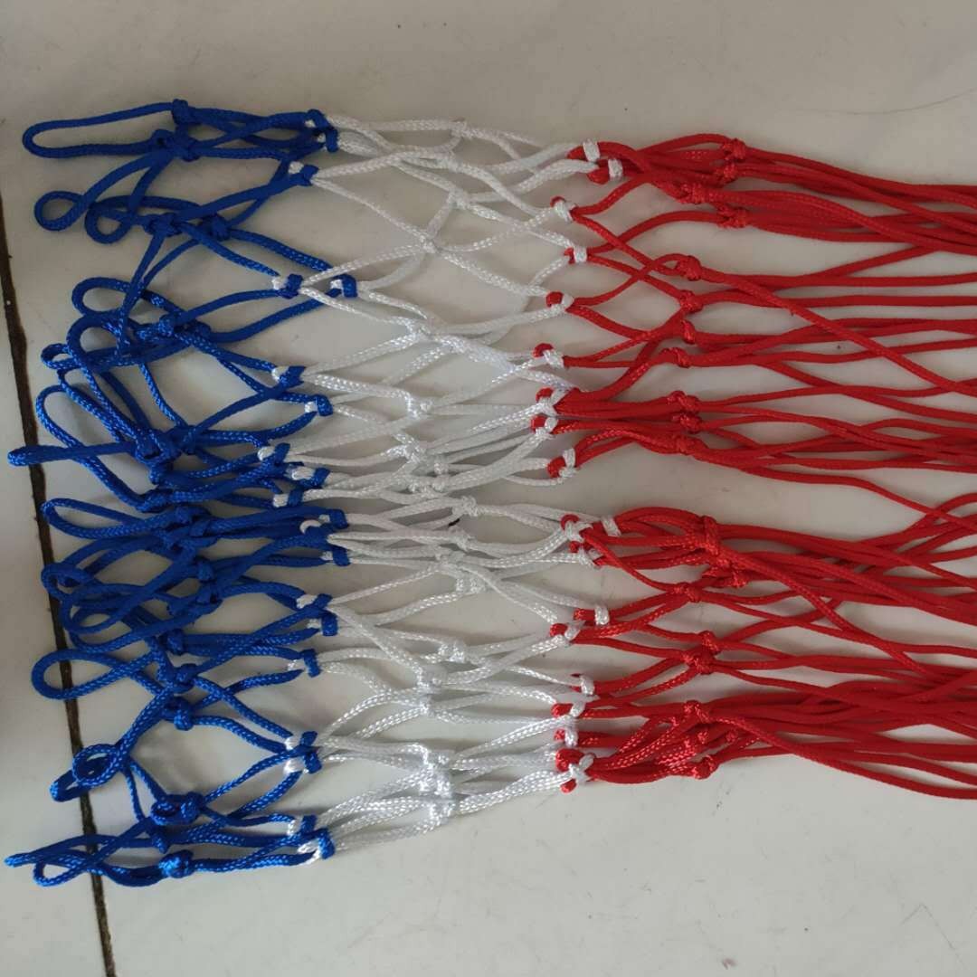 Basketball net red white blue tricolor ball net 8 buckle children's net polyester material weighted bold factory wholesale spot