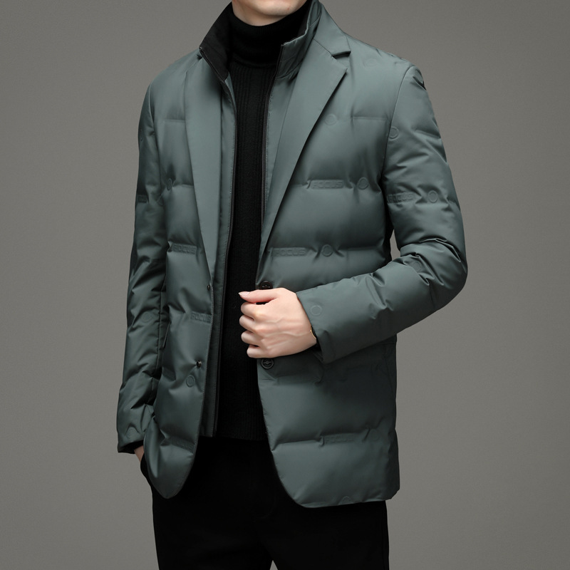 Down suit men's 2025 winter new fake two-piece suit down jacket business warm coat foreign trade explosions