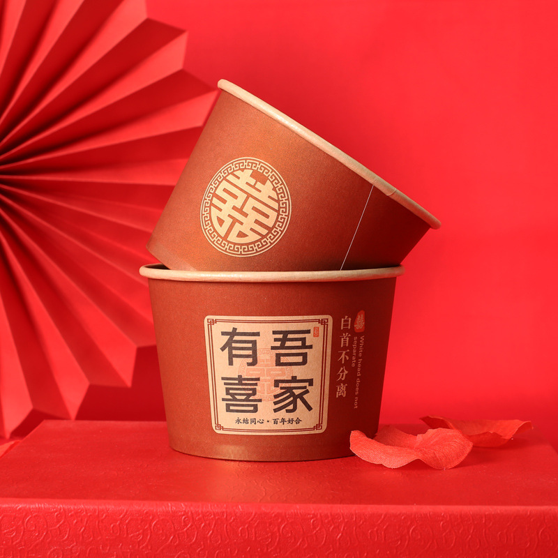 Wedding Supplies Disposable Red Paper Bowls for Wedding Banquets and Banquets Special Wedding Supplies Thickeneded Wedding Bowls