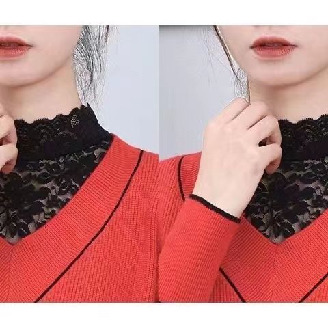 All-Match New Style Fake Collar Women's Autumn and Winter High Elastic Lace Pullover Large Size Base Vest Decorative Lace Collar
