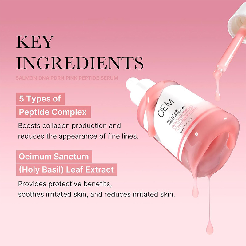 Cross-Border Customized Pink Peptide Essence Anti-Wrinkle Firming Brightening Skin Tone Improving Dullness Repairing Skin Facial Essence
