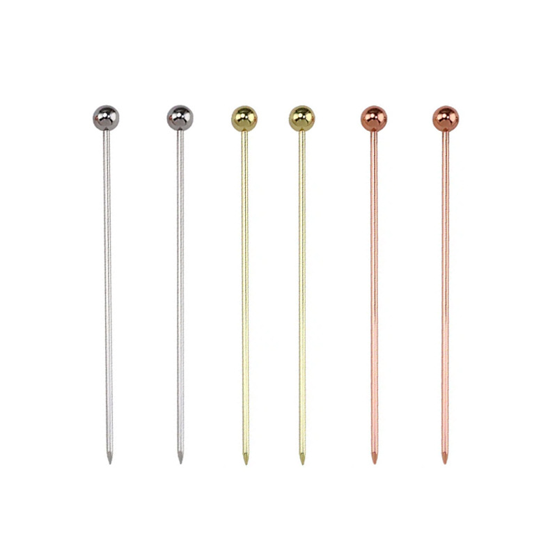 304 Stainless Steel Creative Fruit Picks Round Bead Skewers Bar Cocktail Decoration Picks Olive Preserves Metal Fruit Skewers