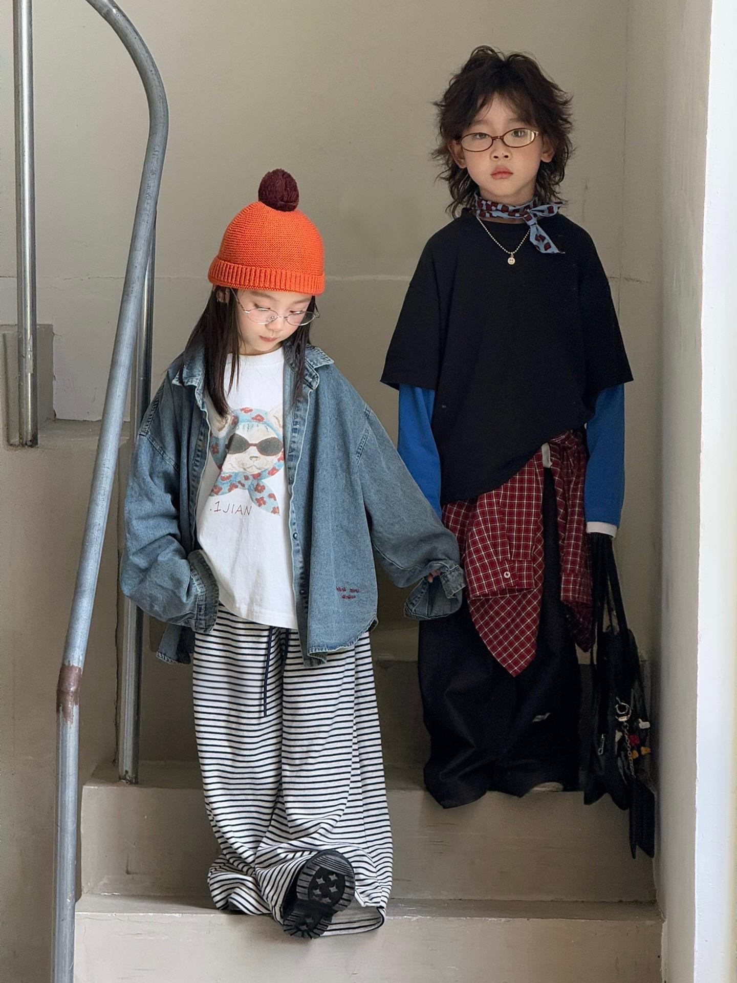 2025 New Autum Kidsren's Korean Style Embroidered Denim Shirt Jacket for Boys and Girls, Versatile Casual Wide Top Trendy