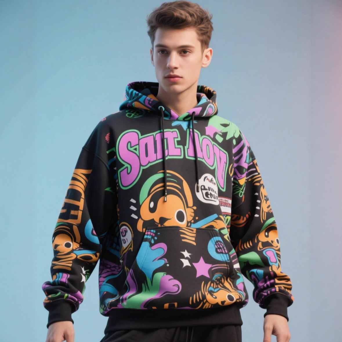 Толстовка с цифровой печатью на всю поверхность, индивидуальный кросс-бордерный европейский и американский стиль, стильная мужская толстовка из хлопкового флиса