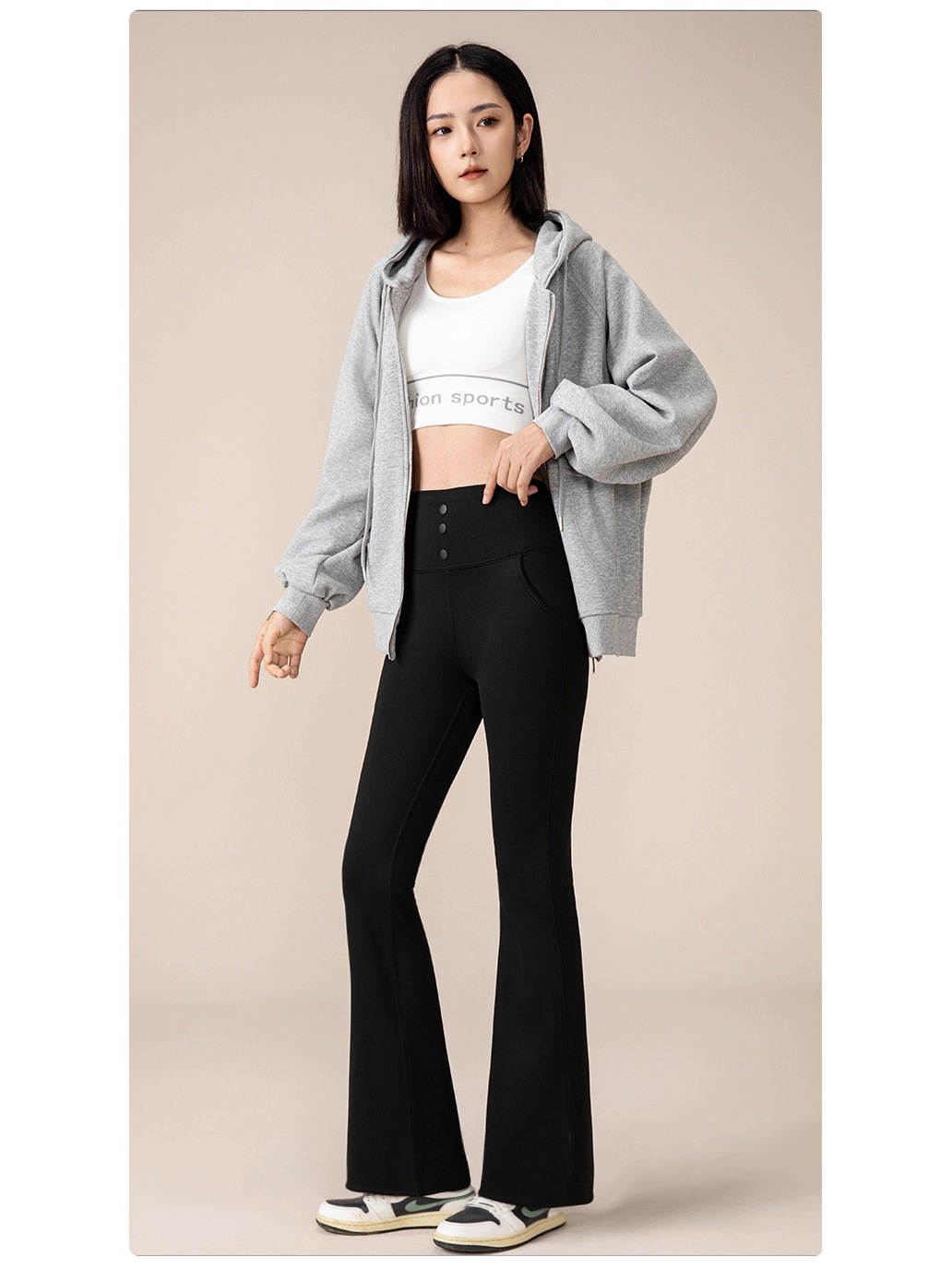 Fleece-Lined Thick Flared High-Waisted Tummy Control Butt-Lifting Yoga Pants for Women, Nylon Thin Slim Fit