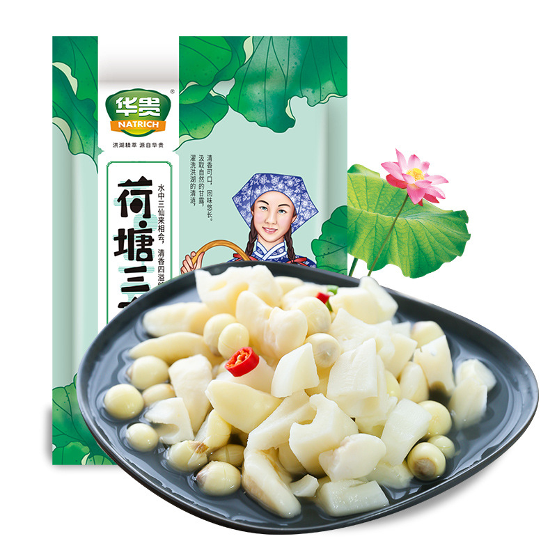 [Hua Guui] Lotus Pond Sanbao 450g Honghu Lotus Root Honghu Farmhouse Water Chestnut Lotus Seed Rice Lotus Root Diced Catering Ingredients