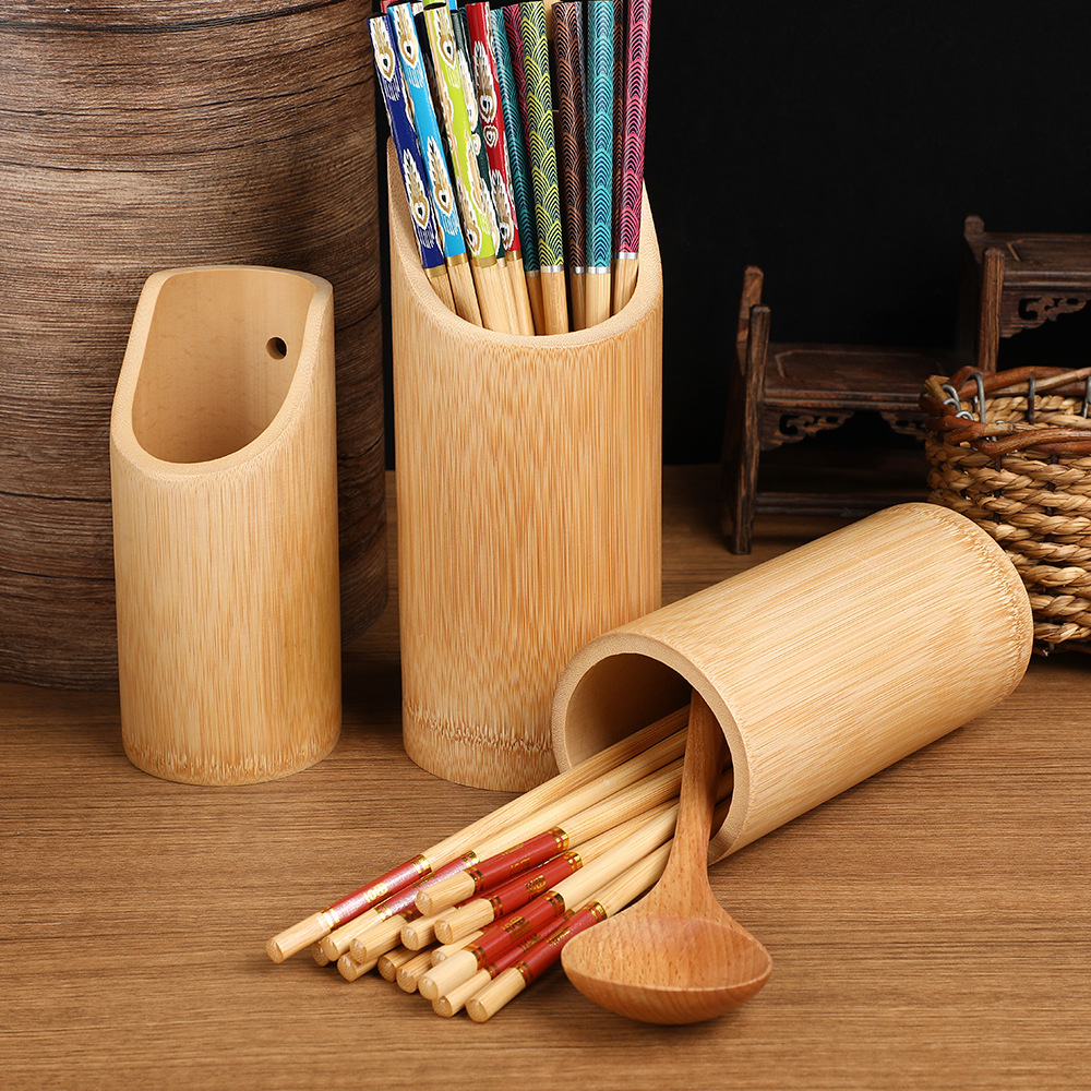 Bamboo Chopsticks Holder Wooden Household Restaurant Restaurant Barbecue Bamboo Stick Holder Commercial Noodle Bucket for Chopsticks Bamboo Sign Holder Engraving