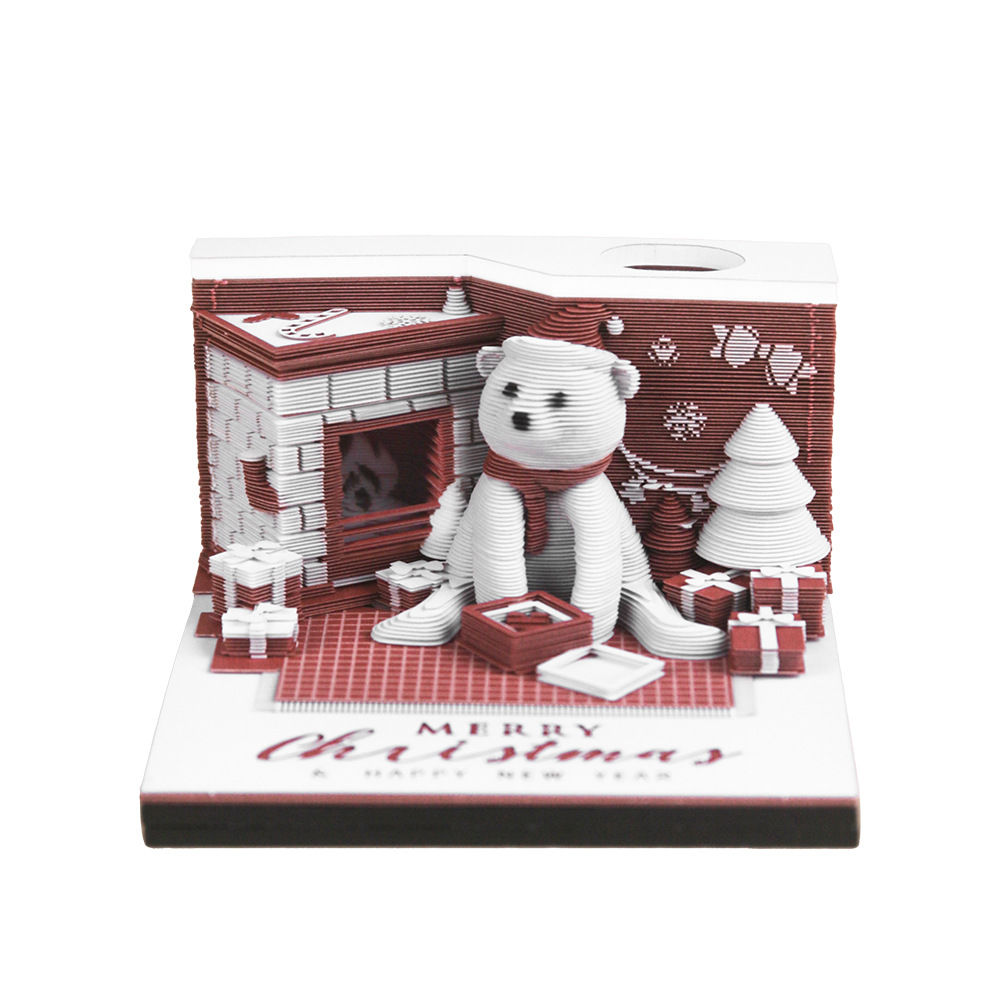 2026 Christmas Gift 3D Stereo Calendar Paper Carving Note Creative Christmas Little White Bear Hand-Tearable Note Pad