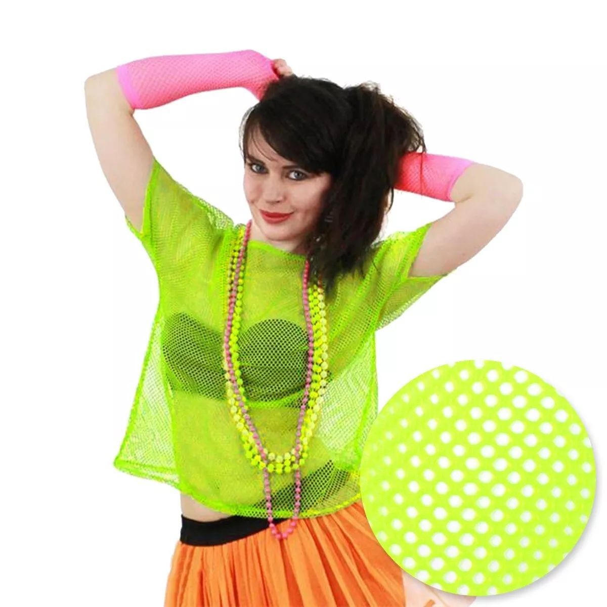80 fishnet Shirt Fluorescent Color Party Prom Carnival Fishnet Mesh T-Shirt