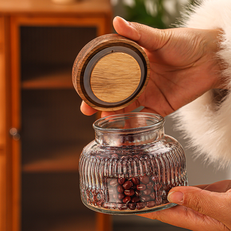 In-Stock Large-Capacity Embossed Storage Jars, Sealed Glass Jars for Kitchen Dried Fruits and Grains, Food Storage Jars Wholesale, Transparent Sugar