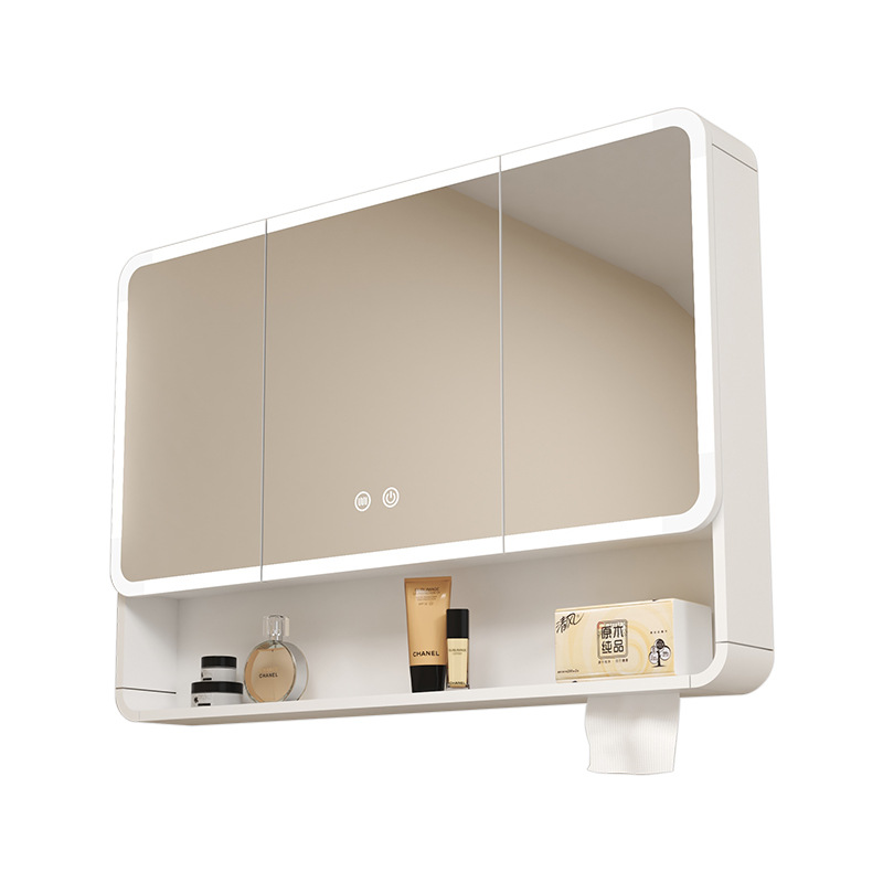 Cross-Border Supply of Carbon Fiber Smart Arc Mirror Cabinet Wall-Mounted Storage Mirror Box Home Bathroom Beauty Mirror