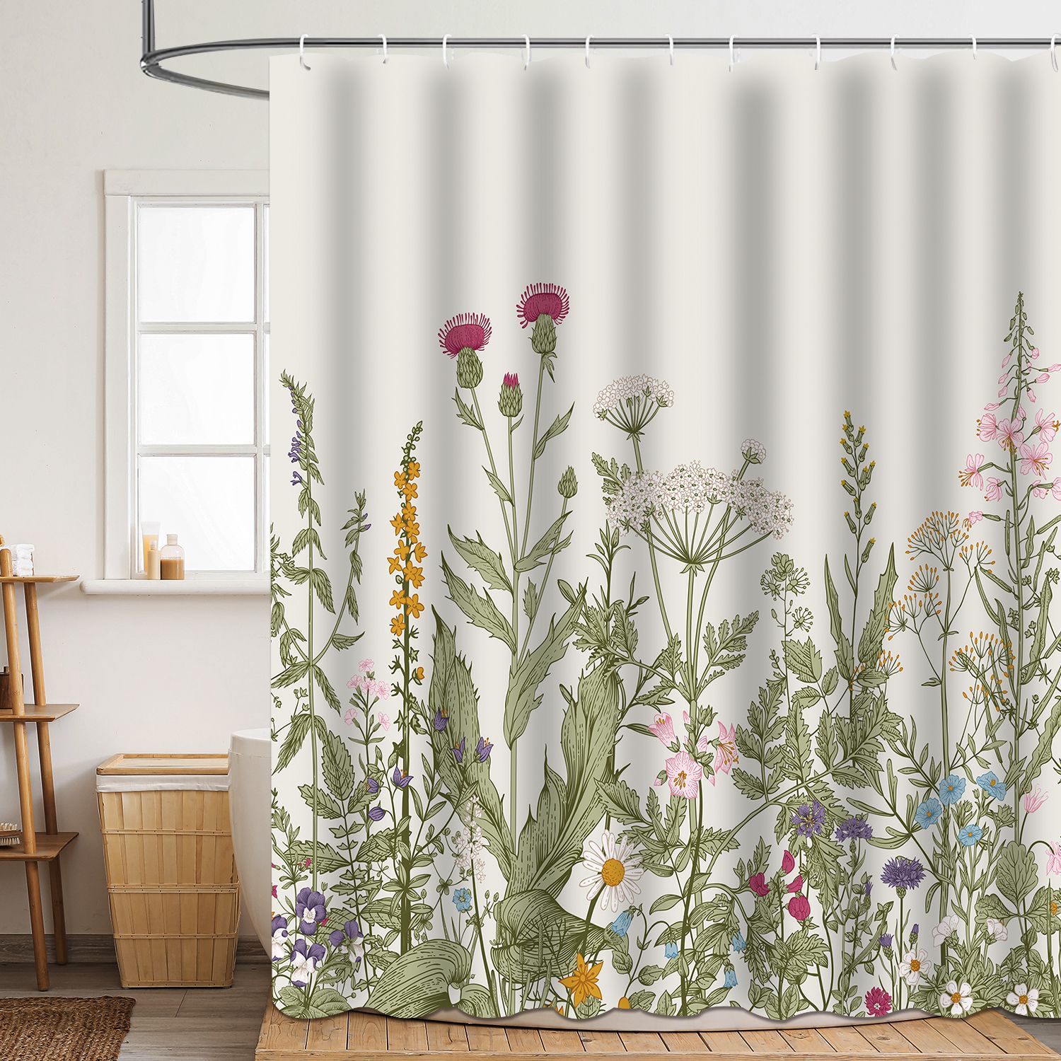 Cross-Border Direct Supply 3D Digital Spring Floral Shower Curtain Polyester Waterproof and Mildew-Proof Shower Bathroom Partition Curtain