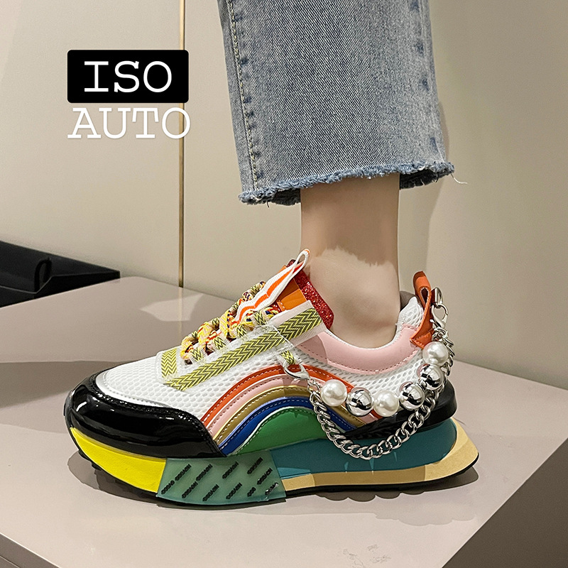 Foreign Trade Dad Shoes Autumn and Winter Thick-Soled Small Height-Increasing Pearl European Sports Trendy Shoes