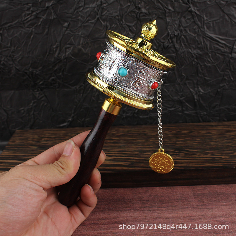 Hand-cranked Sutra Wheel Base Xizang Buddha Front Temple Word True Words Sutra Wheel Handle Hand-held Socket Buddha Tools Bottom Sitting