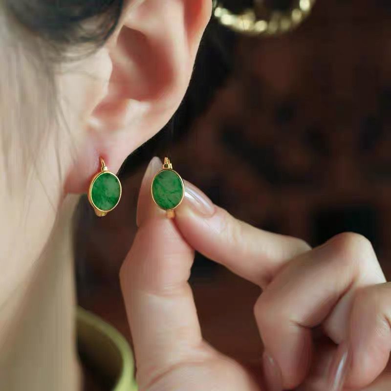 Серьги из натурального халцедона A-качества, ярко-зеленые круглые серьги из нефрита, нишевый дизайн, модные серьги, резьба по нефриту для женщин