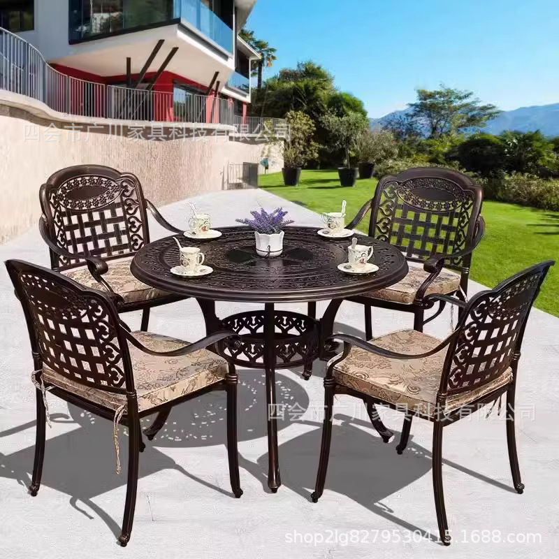 Outdoor Tables and Chairs Courtyard Outdoor Balcony Leisure Milk Tea Restaurant B&B Internet Celebrity Cast Aluminum Metal Table and Chair Combination