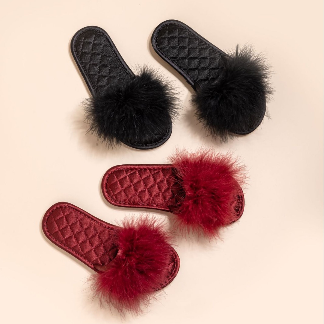 Fairy Style Maomao Slippers Women's New Outer Wear Bridesmaid Sandals with Skirt Feather Bride Wedding Morning Gown Wedding Shoes