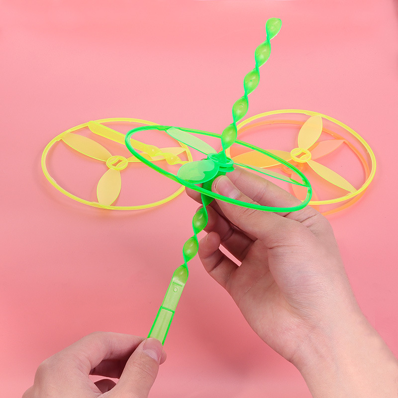 Bamboo Dragonfly Nostalgic Large Flying Fairy Children's Toy Outdoor Flying Vehicle Hand Push Frisbee Pull UFO Hand Rubbing