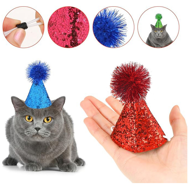 Cross-border cat festival birthday hat dog pet party decoration glitter colorful fur ball hat manufacturers wholesale