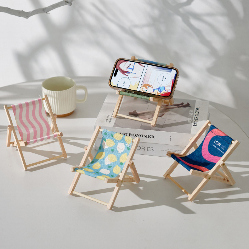 Cross-Border Folding Lazy Mobile Phone Holder Cute Beach Chair Small Furniture Photo Props Desktop Mini Ornaments