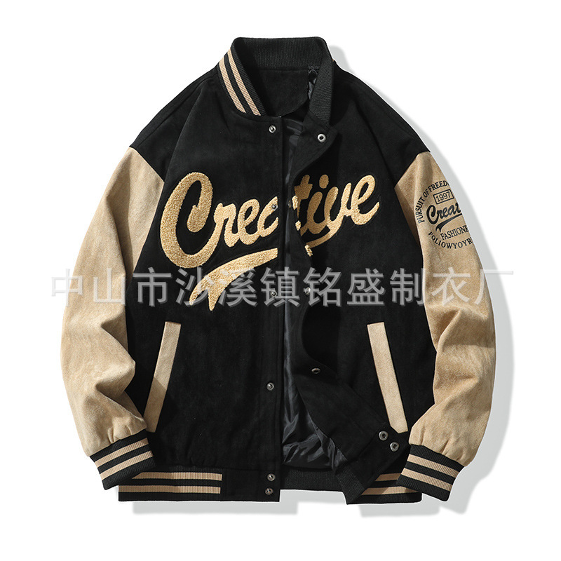 Cross-Border Trendy Brand Autumn and Winter Casual Stand-Up Collar Baseball Jacket Custom Men's Loose Large Size Street Fashion Jacket Top for Men