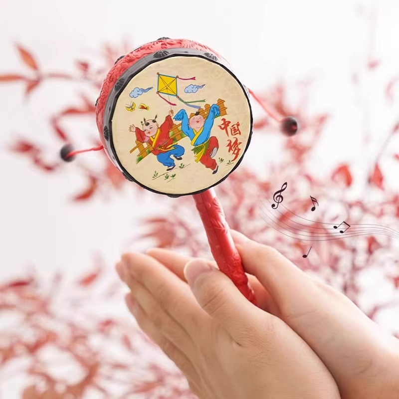 Rattle Baby Toy Classic Hand Wave Drum Baby Wooden Plastic Traditional Children Newborn Boys and Girls