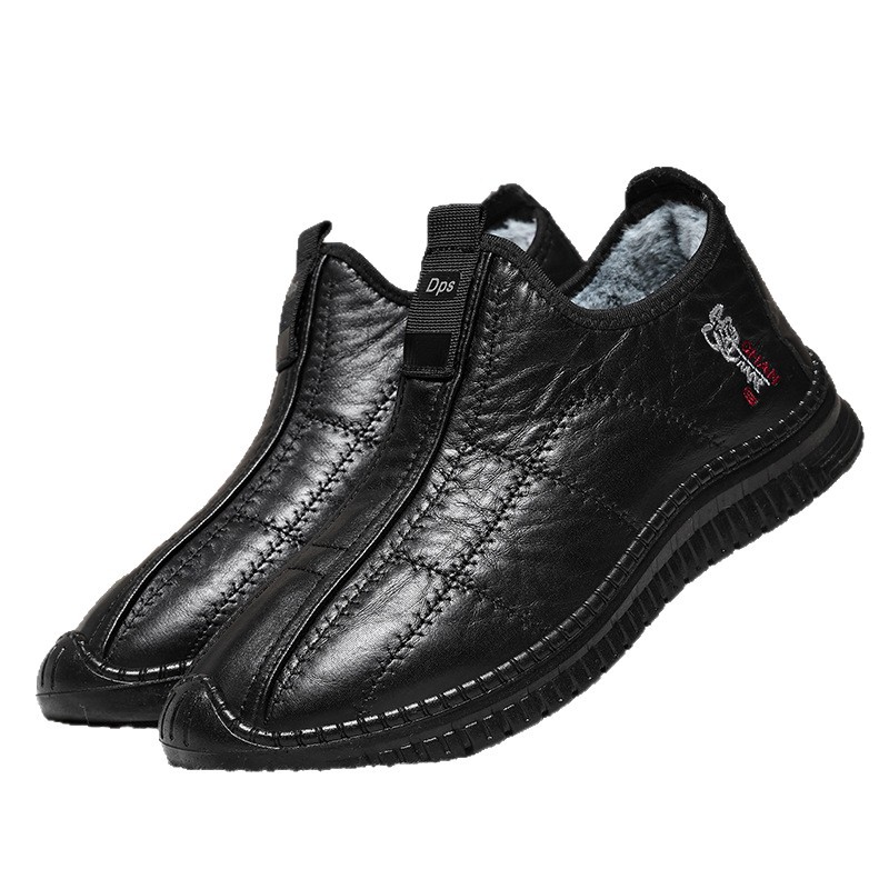Winter Cotton Shoes for Men, Warm Plus Velvet and Thickened Casual Leather Shoes for Men, Non-Slip Shoes for Middle-Aged and Elderly Dads, Cross-Border Dropshipping