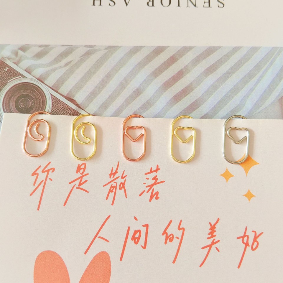Manufacturer's Hot Selling Metal Star Love Paper Clip Electroplated Gold Rose Gold Paper Clip Office Paper Clip Wholesale