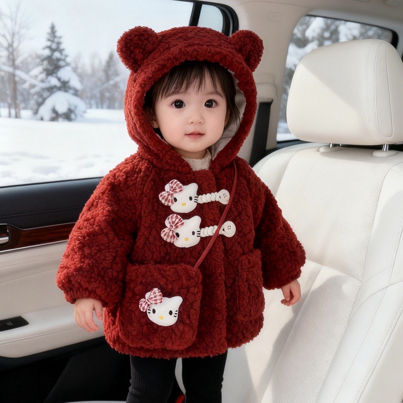 Детская розовая велюровая куртка W328 для девочек, зимняя одежда, корейский стиль, стеганая с капюшоном