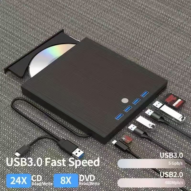 Cross-Border Eight-In-One External Optical Drive Dvd Burner Usb3.0 Tpc Can Be Connected to an External U Disk and Card to Expand the Notebook's Functionality