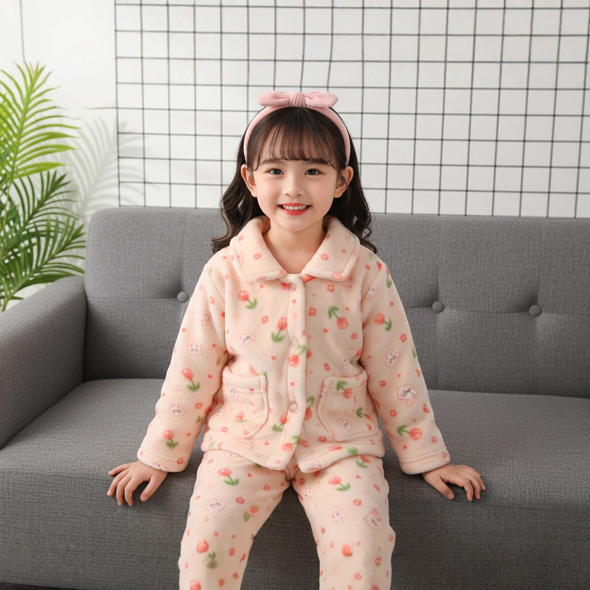 Girls' Pajamas Long-sleeved Flannel Children's Pajamas Autumn and Winter Coral Fleece Boys' Baby Children's Home Clothes Set