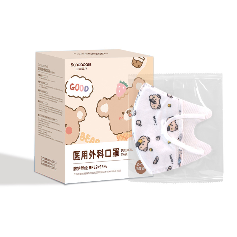 Sandacare Medical Surgical Children's Mask 3D Disposable Sterilization Grade Cartoon Print for Toddlers and Middle-Aged Children