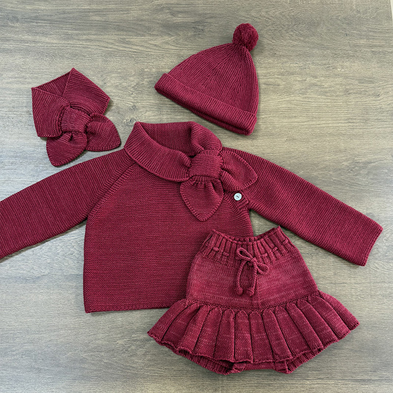 MP Classic Heart Bow Tie Knitwear Children's Retro Sweater Pullover Girl's Bow Autumn and Winter Clothes