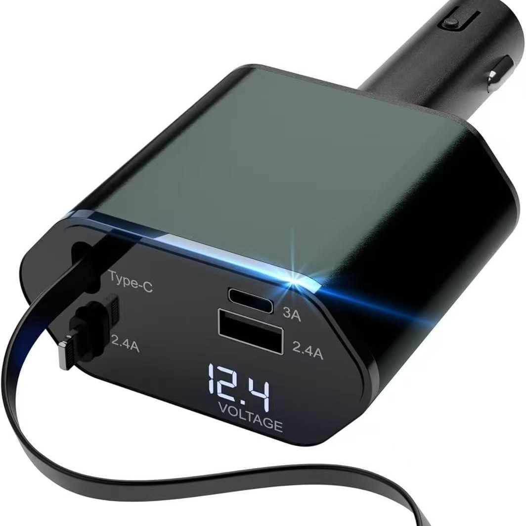 Car Charger 120W Super Fast Charging Universal Retractable One-To-Three Flash Charging Cigarette Lighter Charger Car Charger