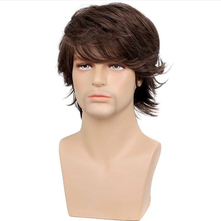 Men's Wig Dark Brown Men's Short Hair Reverse Curl Men's Hair Natural Curly Brown Fashion Styling Manufacturer Ready-Made Wigs