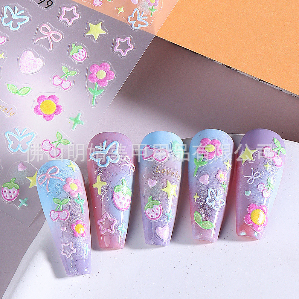 2025 New Nail Art Stickers Ins Style Summer Macaron Candy Cute Cherry Strawberry Heart Nail Stickers