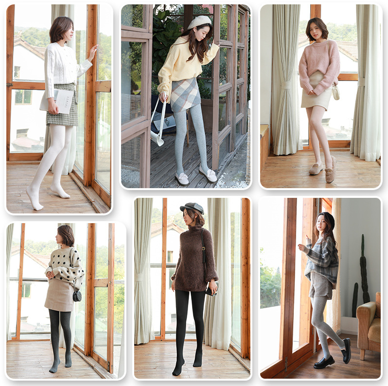 Leggings for Women in Spring, Autumn and Winter Fleece-Lined and Thickeneded Threaded Thin Black and Gray Inner and Outer Wear Long Johns Warm Pantyhose