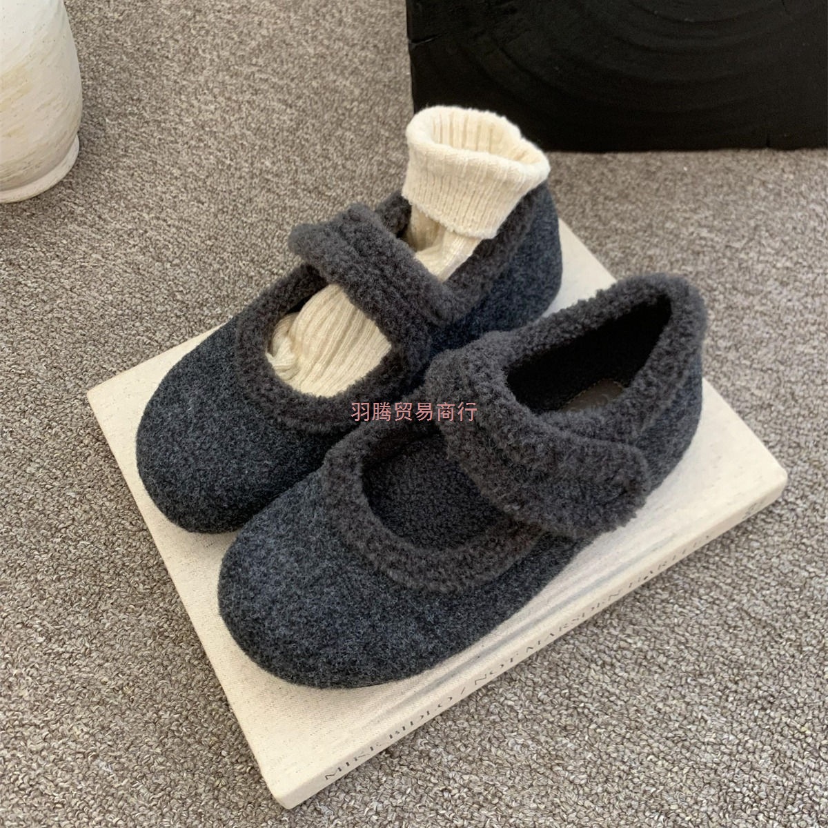 French Retro Furry Shoes for Women 2025 Autumn and Winter New Velvet Mary Jane Shoes Warm Inner Heightening Soft-Soled Cotton Shoes