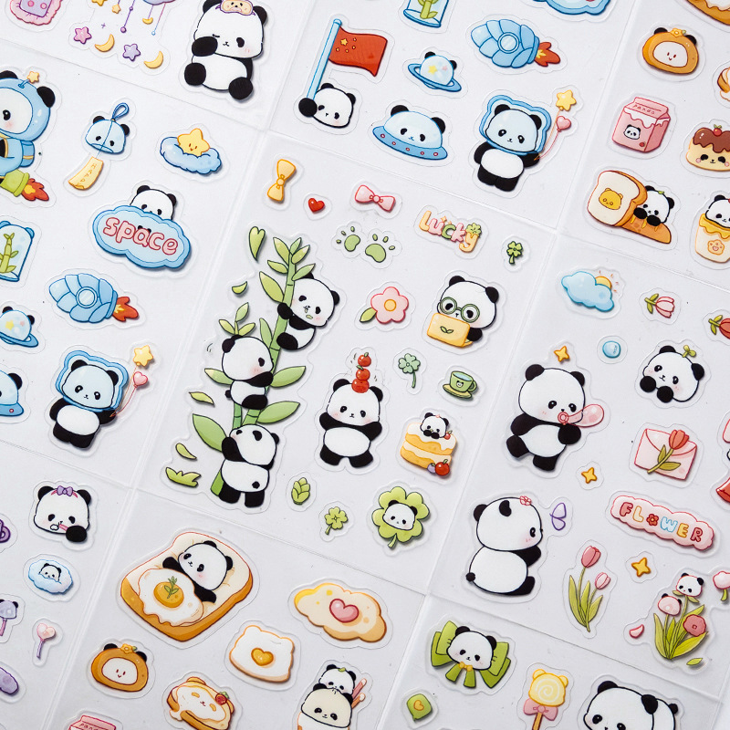 Cute Handmade Panda Pattern Cartoon PET Sticker Children's Fun Self-adhesive Hand Account Sticker Waterproof Panda Sticker