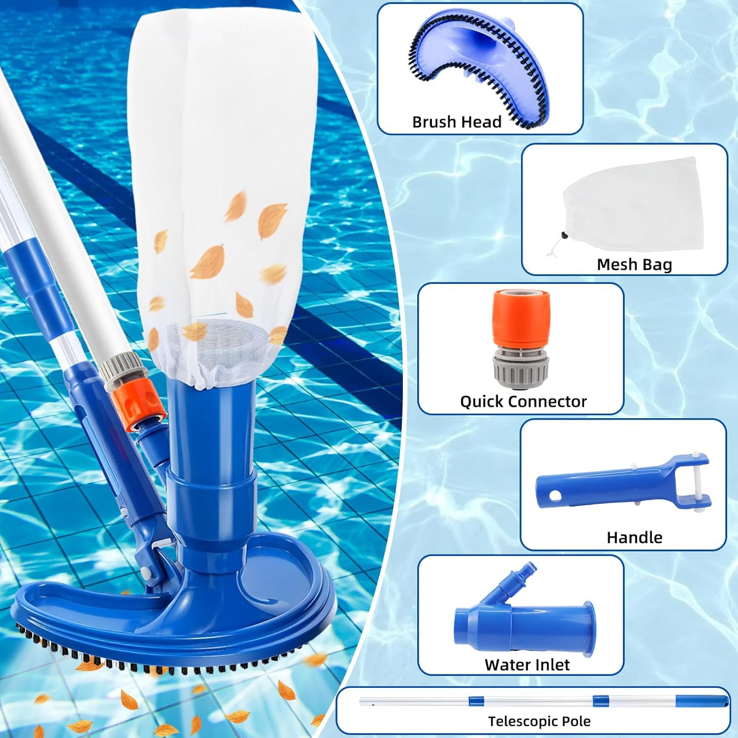 Swimming Pool Cleaning Supplies Set Portable Half-Moon Vacuum Nozzle Exciting Flow Spray Suction Pool Head Brush Sewage Suction Device